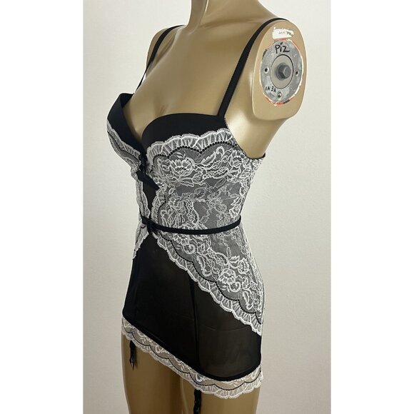 Victoria's Secret Women's 34D Lingerie Corset Bustier Garters Black Lace Trim - Picture 6 of 13